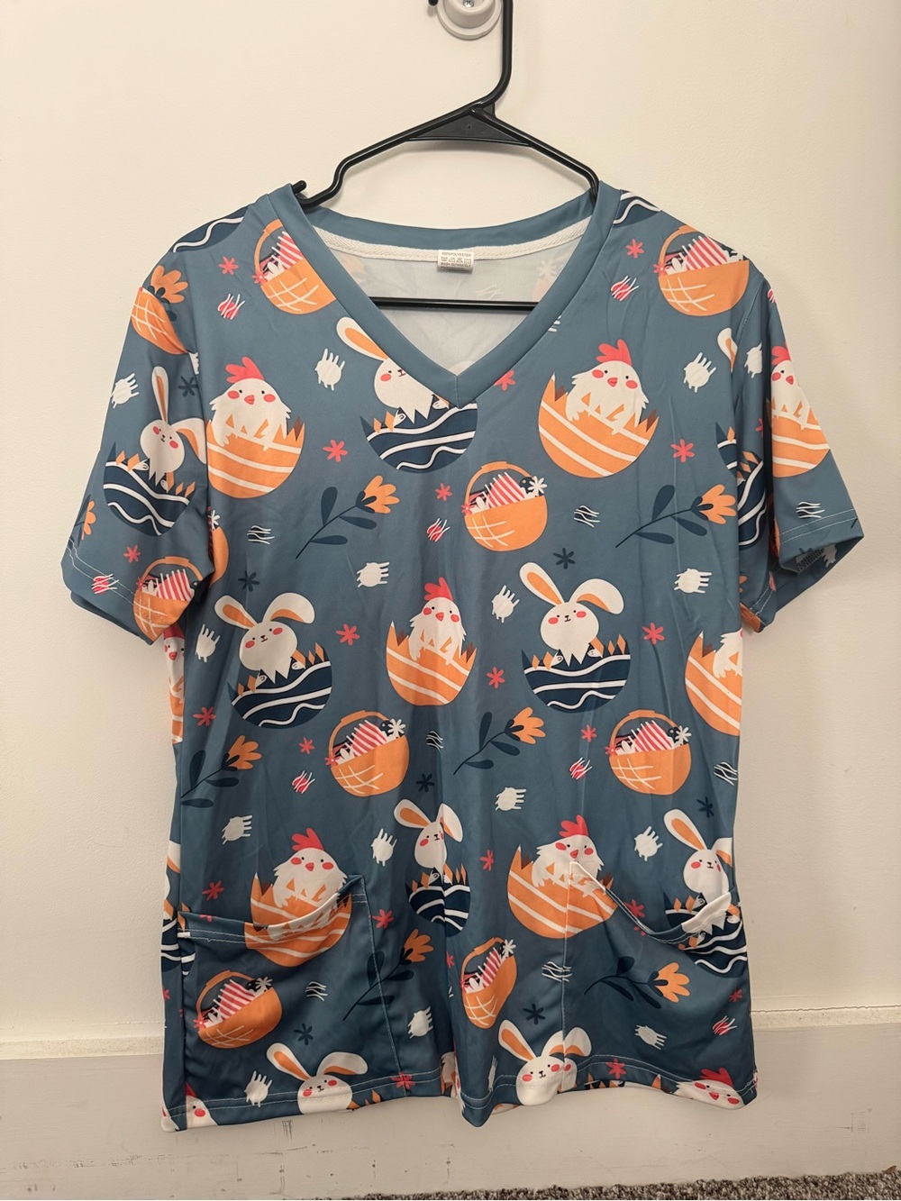 Blue Bunny & Chick Kids Scrub Top